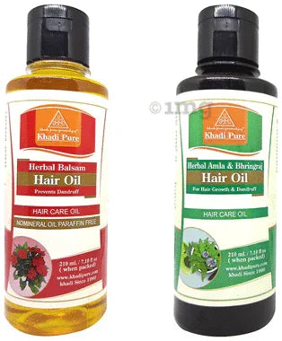 Khadi Pure Combo Pack of Herbal Amla & Bhringraj Hair Oil & Herbal Balsam Hair Oil (210ml Each) combo pack of 2 bottles
