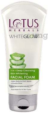 Lotus Herbals WhiteGlow 3 in 1 Deep Cleansing Skin Whitening Facial Foam tube of 100 gm foam