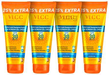 VLCC Natural Sciences Matte Look Depigmentation Sun Screen Gel Cream (100gm Each) SPF 30 PA+++ combo pack of 4 tubes by VLCC – Shop authentic VLCC products. Free S/H Singapore, Dubai, Japan. Trusted since 2013, 50K+ orders worl