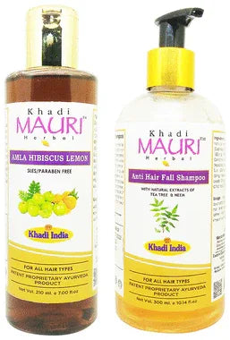Khadi Mauri Herbal Pack of Amla Hibiscus Lemon & Anti Hair Fall Shampoo (255ml Each) combo pack of 2 bottles