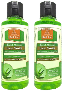 Khadi Pure Herbal Aloevera Face Wash (210ml Each) SLS & Paraben Free combo pack of 2 bottles