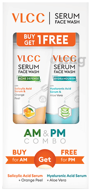 VLCC Acne Defense Orange Peel & Hydra Nourish Aloevera Serum Face Wash AM & PM Combo box of 1 kit