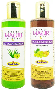Khadi Mauri Herbal Combo Pack of Amla AloeVera & Amla Hibiscus Lemon Shampoo(210ml Each) combo pack of 2 bottles