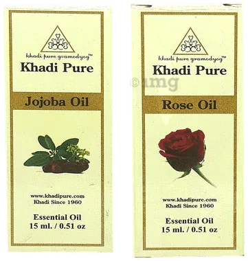 Khadi Pure Combo Pack of Jojoba Oil & Rose Oil (15ml Each) combo pack of 2 bottles