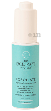 The Facecraft Project Exfoliate Brightening Smoothening Serum bottle of 30 ml serum