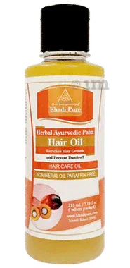 Khadi Pure Herbal Ayurvedic Palm Hair Oil No Mineral Oil Paraffin Free bottle of 210 ml oil