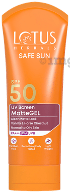 Lotus Herbals Safe Sun UV Screen Matte Gel SPF 50 tube of 50 gm gel