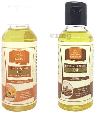 Khadi Pure Combo Pack of Herbal Apricot Oil (100ml) & Herbal Sweet Almond Oil (100ml) combo pack of 2 bottles