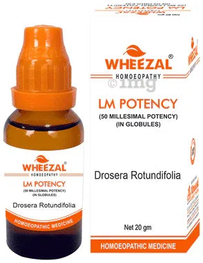 Wheezal Drosera Rotundifolia Globules 0/3 LM bottle of 20 gm globules