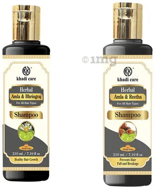 Khadi Care Combo Pack of Amla & Bhringraj Shampoo & Amla & Reetha Shampoo (210ml Each) combo pack of 2 bottles