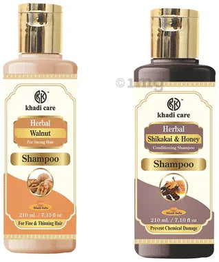 Khadi Care Combo Pack of Walnut Shampoo & Shikakai and Honey Shampoo (210ml Each) combo pack of 2 bottles