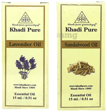 Khadi Pure Combo Pack of Lavender Oil & Sandalwood Oil (15ml Each) combo pack of 2 bottles