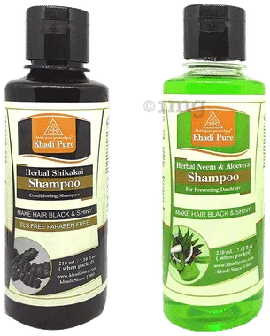 Khadi Pure Combo Pack of Herbal Neem & Aloevera Shampoo & Herbal Shikakai Shampoo SLS Free & Paraben Free (210ml Each) combo pack of 2 bottles