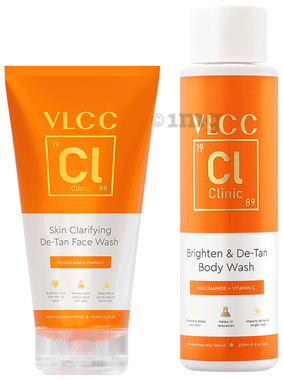 Combo Pack of VLCC Clinic Skin Clarifying De-Tan Face Wash (150ml) & Brighten & De-tan Body Wash (250ml) combo pack of 2 units by VLCC – Shop authentic VLCC products. Free S/H Singapore, Dubai, Japan. Trusted since 2013, 50K+ orders worl