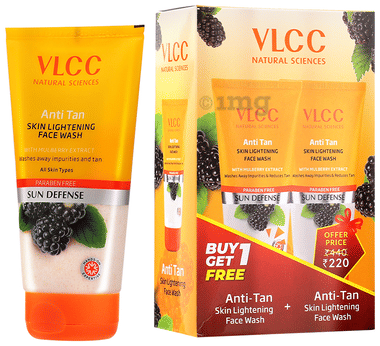 VLCC Anti Tan Skin Lightening Face Wash (150ml Each) Buy One Get One combo pack of 3 tubes