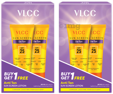 VLCC Anti Tan Sun Screen Lotion(150ml Each) SPF 25 PA+ combo pack of 4 tubes