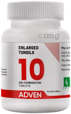 Adven Enlarged Tonsils 10 Biocombination Tablet bottle of 25 gm biocombination tablet