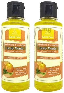 Khadi Pure Herbal Orange & Lemongrass Body Wash (210ml Each) combo pack of 2 bottles
