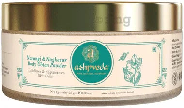 Ashpveda Narangi and Almond Exfoliating Body Ubtan Powder | Herbal Ubtan For Face and Body jar of 25 gm powder