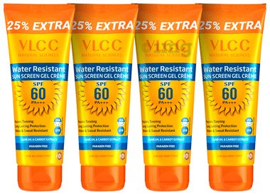 VLCC Natural Science Water Resistant Sun Screen Gel Cream (100gm Each) SPF 60 PA+++ combo pack of 4 tubes