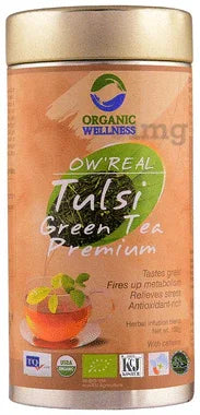 Organic Wellness OW' Real Tulsi Herbal Infusion Blend Green Tea Premium tin of 100 gm powder