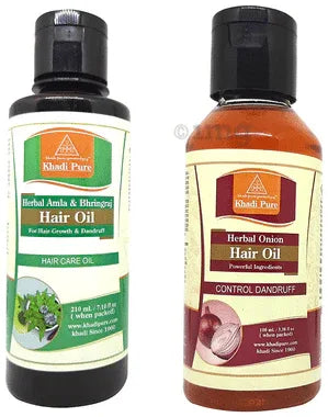 Khadi Pure Combo Pack of Herbal Amla & Bhringraj Hair Oil (210ml) & Herbal Onion Hair Oil (100ml Each) combo pack of 2 bottles