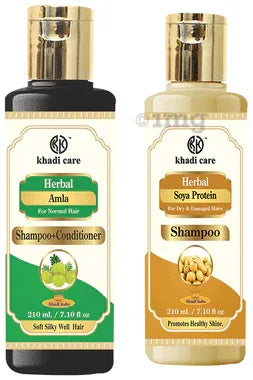 Khadi Care Combo Pack of Amla Shampoo + Conditioner & Soya Protein Shapoo (210ml Each) combo pack of 2 bottles