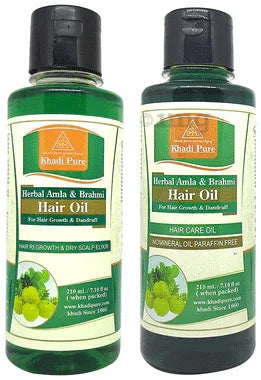 Khadi Pure Combo Pack of Herbal Amla & Brahmi Hair Oil & Herbal Amla & Brahmi Hair Oil I Mineral Oil & Paraffin Oil Free (210ml Each) combo pack of 2 bottles