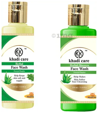 Khadi Care Combo Pack of Herbal & Herbal Aloevera Facewash Face Wash (210ml Each) combo pack of 2 bottles