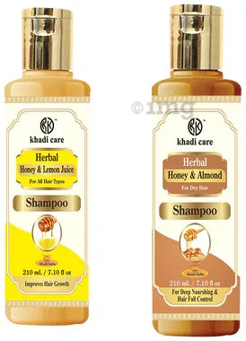 Khadi Care Combo Pack of Honey & Lemon Juice Shampoo & Honey & Almond Shampoo (210ml Each) combo pack of 2 bottles