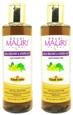 Khadi Mauri Herbal Amla Brahmi & Heena Shampoo(210ml Each) combo pack of 2 bottles