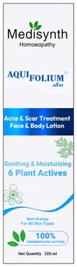 Medisynth Aquifolium Ultra Acne and Scar Treatment Face and Body Lotion pump bottle of 200 ml lotion