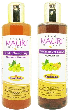 Khadi Mauri Herbal Combo Pack of Amla Rosemary & Amla Hibiscus Lemon Shampoo (210ml Each) combo pack of 2 bottles