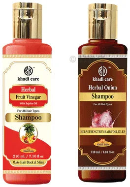 Khadi Care Combo Pack of Fruit Vinegar Shampoo & Herbal Onion Shampoo (210ml Each) combo pack of 2 bottles