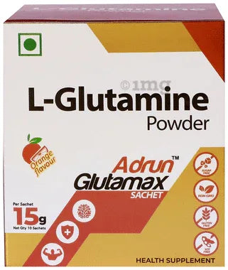 Adrun Glutamax L-Glutamine Powder Sachet (15gm Each) Orange box of 10 sachets