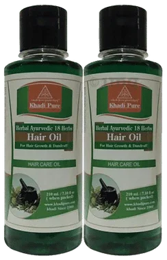Khadi Pure Herbal Ayurvedic 18 Herbs Hair Oil (210ml Each) combo pack of 2 bottles