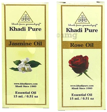 Khadi Pure Combo Pack of Jasmine Oil & Rose Oil (15ml Each) combo pack of 2 bottles