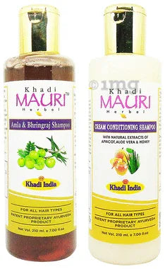 Khadi Mauri Herbal Combo Pack of Amla Bhringraj & Conditioning Cream Shampoo(210ml Each) combo pack of 2 bottles