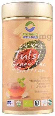 Organic Wellness OW' Real Tulsi Herbal Infusion Blend Green Tea Saffron tin of 100 gm powder