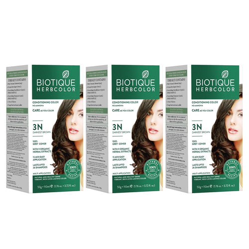 Biotique Herbcolor 3N Darkest Brown 50 gm +110 ml (Pack of 3)