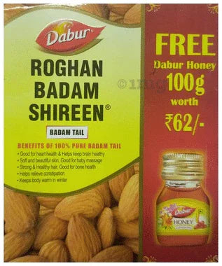 Dabur Roghan Badam Shireen Oil for Healthy Hair & Skin with Dabur Honey 100gm Free bottle of 100 ml oil