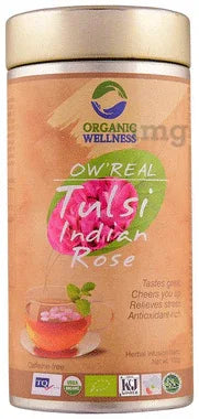 Organic Wellness OW' Real Tulsi Herbal Infusion Blend Indian Rose tin of 100 gm powder
