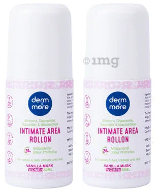 Derm & More Intimate Area Roll On for Women (50ml Each) Vanilla Musk combo pack of 2 bottles