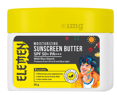 Elemen Moisturizing Sunscreen Butter SPF 50+| UVA/UVB Protection | No White Cast jar of 50 gm cream