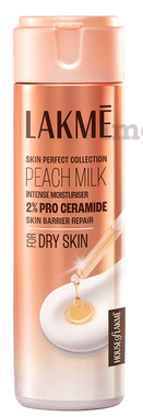 Lakme Skin Perfect Collection Peach Milk Intense Moisturiser for Dry Skin bottle of 60 ml moisturiser