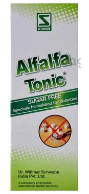 Dr Willmar Schwabe India Alfalfa Tonic Homeopathic Medicine Sugar Free bottle of 100 ml tonic