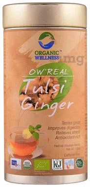Organic Wellness OW' Real Tulsi Herbal Infusion Blend Ginger tin of 100 gm powder