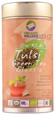 Organic Wellness OW' Real Tulsi Herbal Infusion Blend Green Tea Classic tin of 100 gm powder