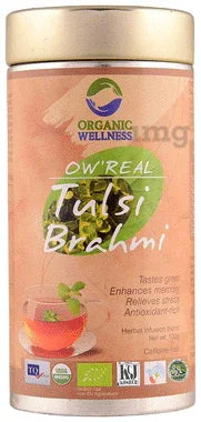 Organic Wellness OW' Real Tulsi Herbal Infusion Blend Brahmi tin of 100 gm powder
