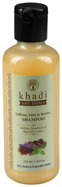 Khadi Shuddha Saffron, Tulsi & Reetha Shampoo bottle of 210 ml shampoo